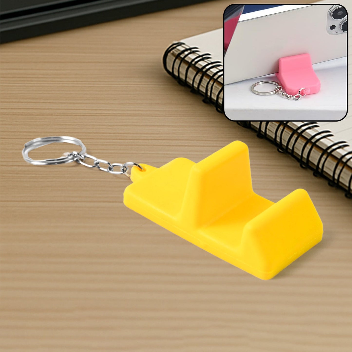 Portable mobile stand keychain ideal for desk or travel use