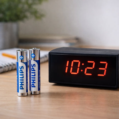 Powerful alkaline AAA batteries for clocks and wireless devices