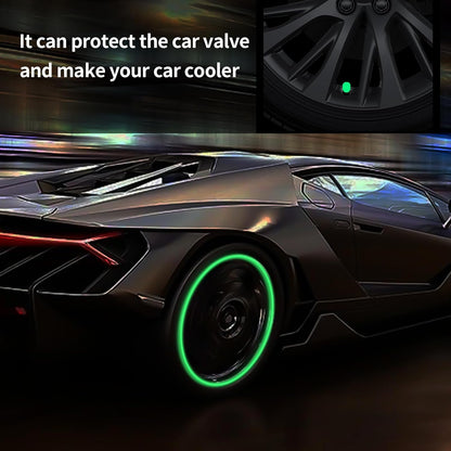 Radiant luminous tyre valve caps protecting valve stems