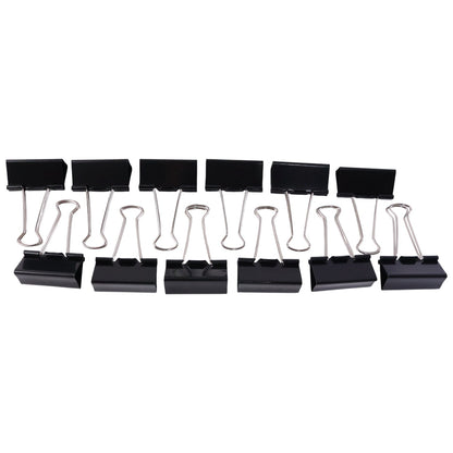 Neatly arranged black metal binder clips 19mm size