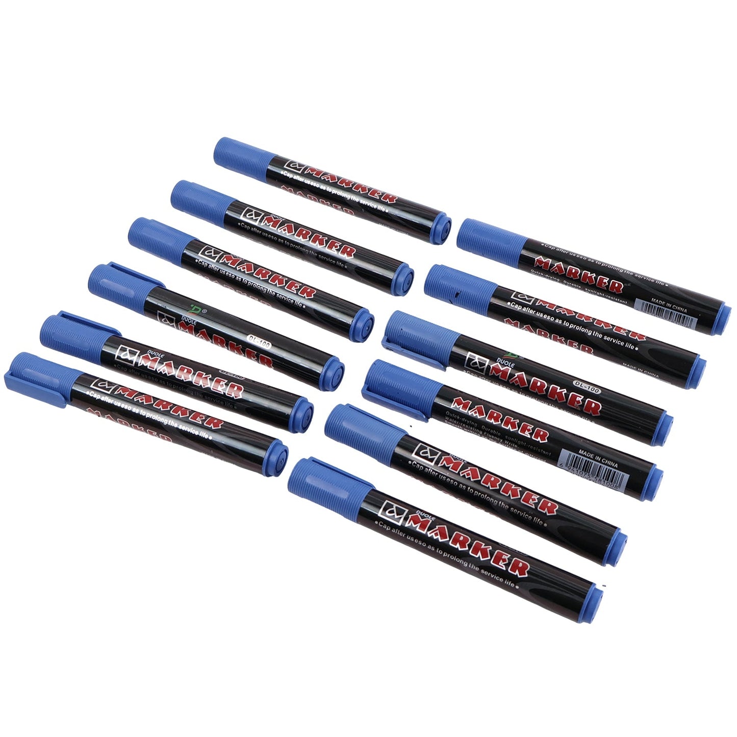 Blue ink marker cap with clip for secure closure and easy carry.