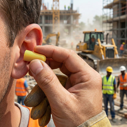 Travel-friendly foam ear plugs blocking ambient noise
