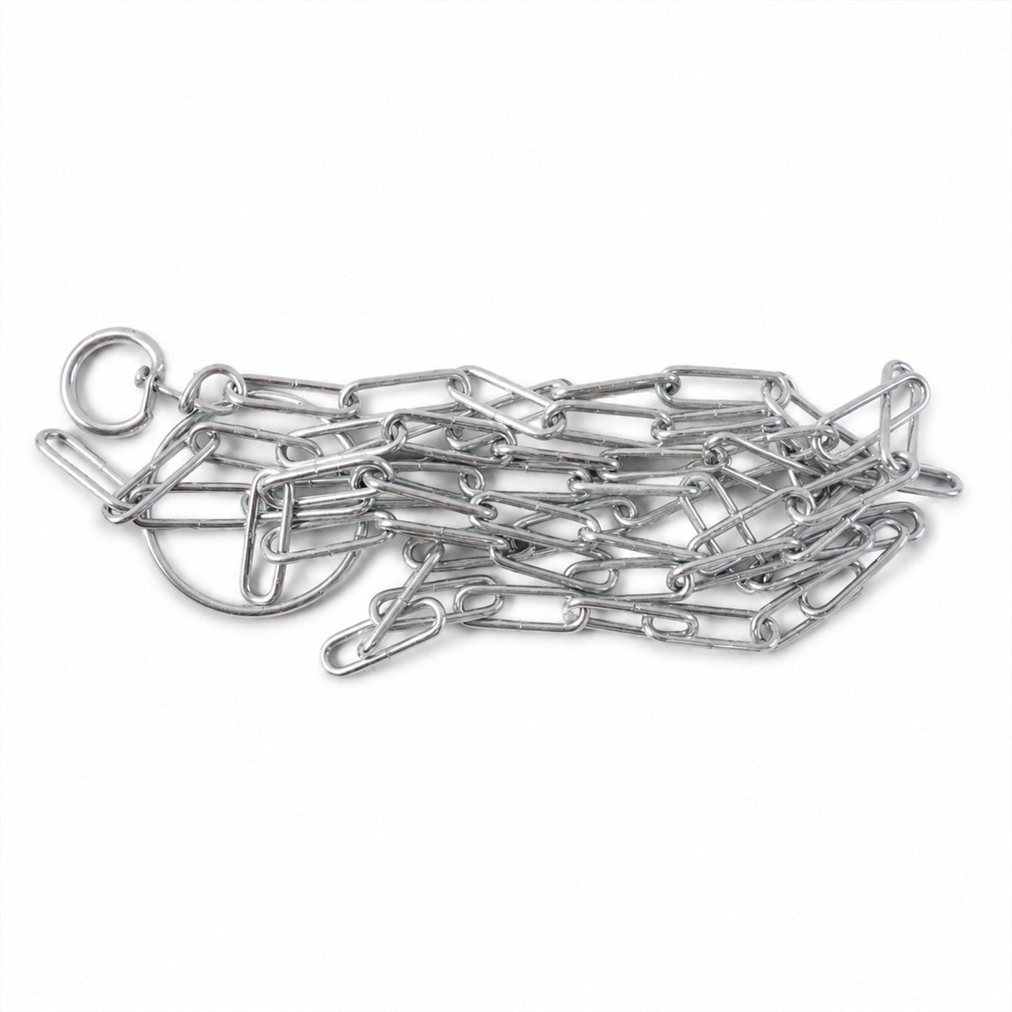 Dog chain leash on white background showing length and material