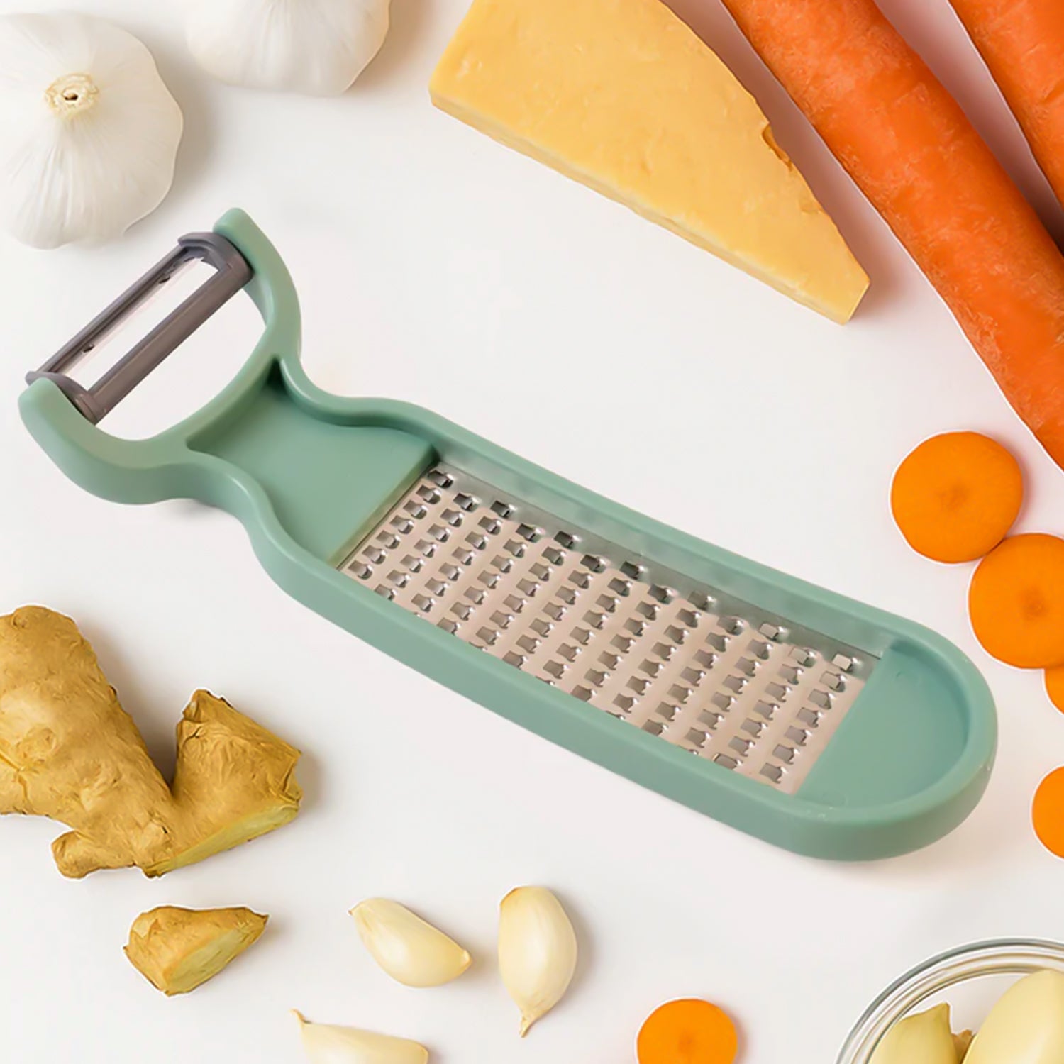 Multipurpose peeler and grater tool ideal for kitchen prep