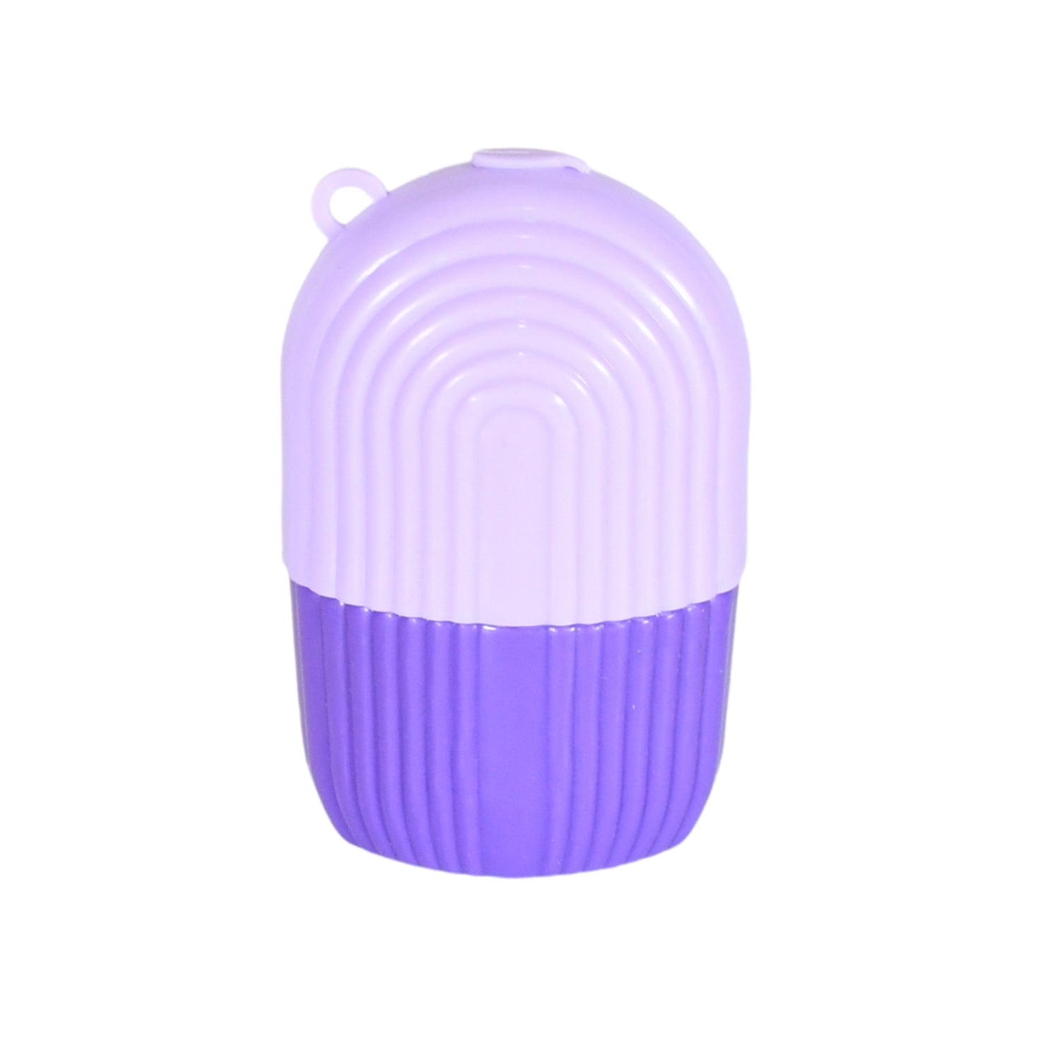Purple ice roller showing durable reusable silicone handle and diamond texture