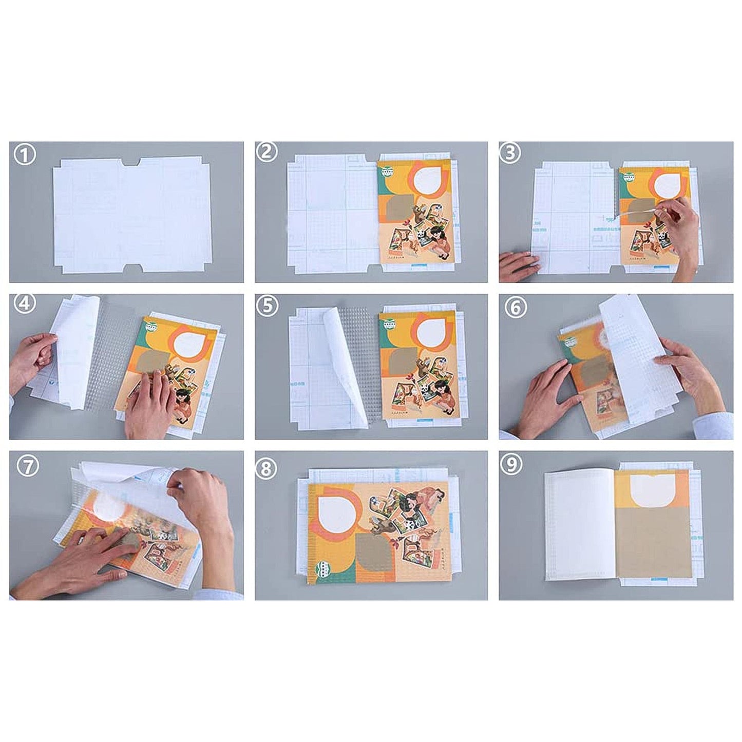 Close-up of transparent waterproof book cover showing flexible plastic material