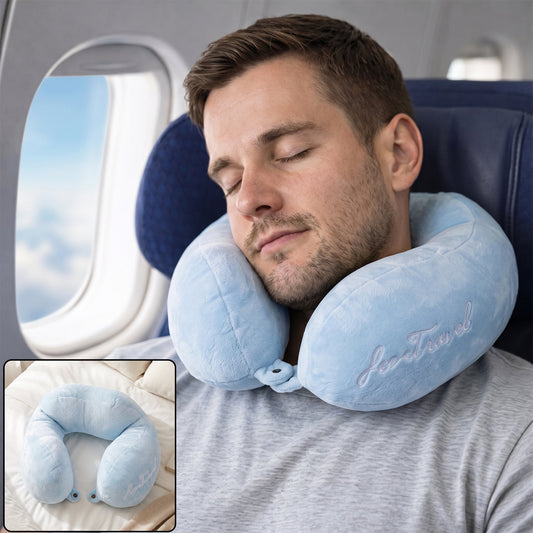 U shaped soft travel neck pillow, blue plush head and neck support cushion (1 pc)