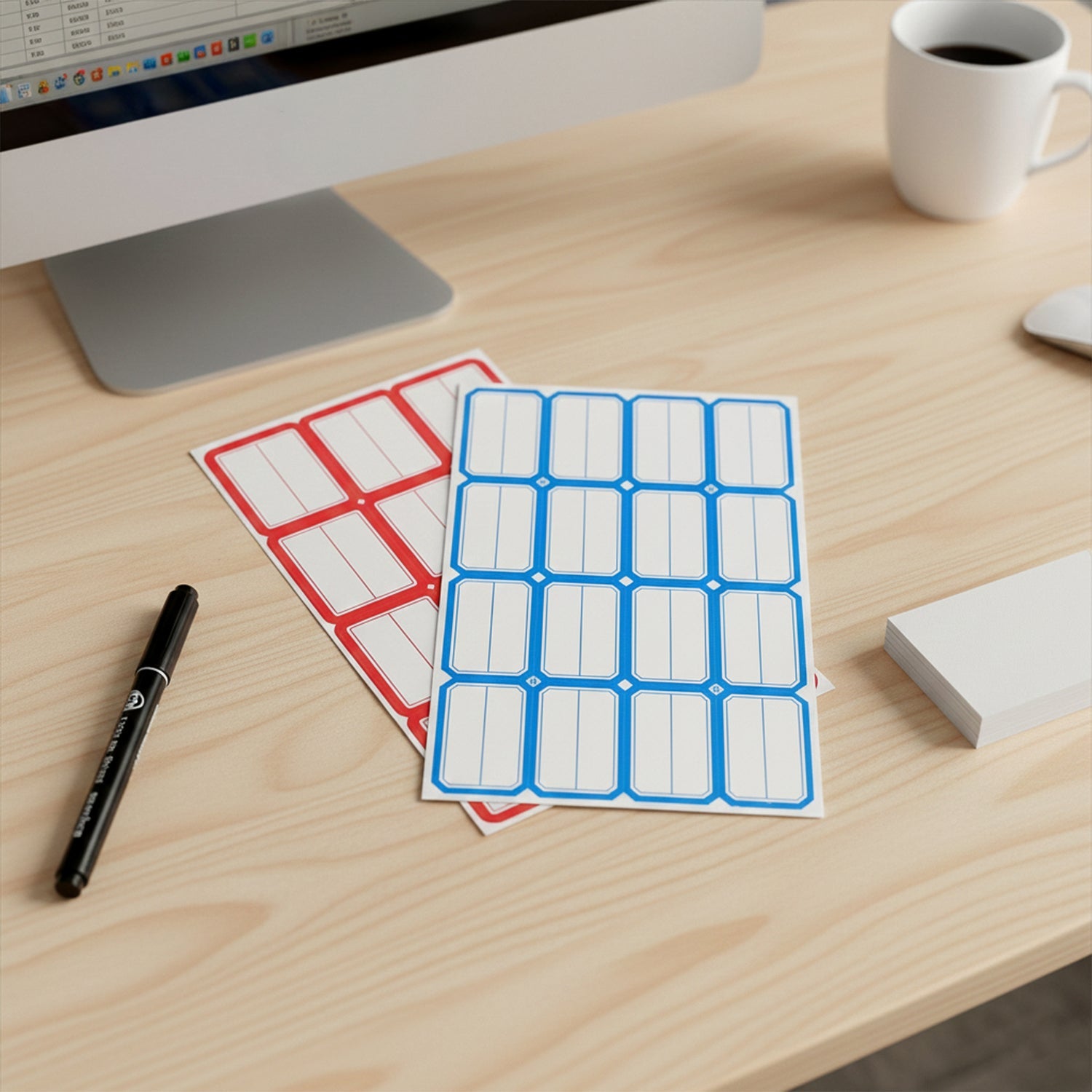 Organized pantry shelves with writable label stickers on food jars and boxes