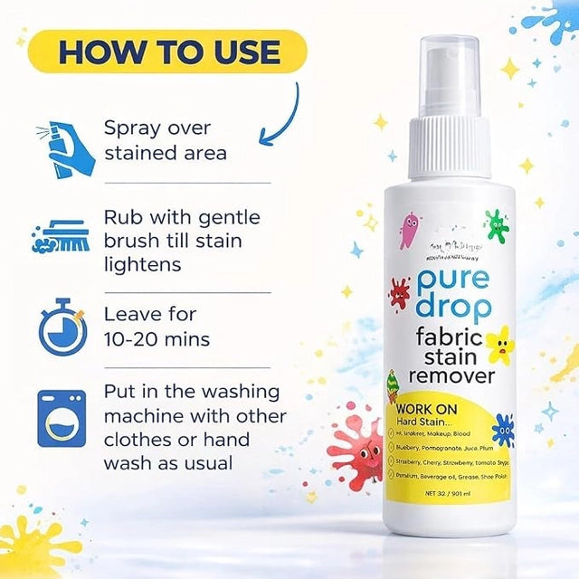 Enspire Goodies Pure Drop Fabric Stain Remover Spray 100ml, Food Stain Remover for Clothes, Fresh Stain Cleaner for All Fabrics, Everyday Laundry Care Solution (Pack of 2)