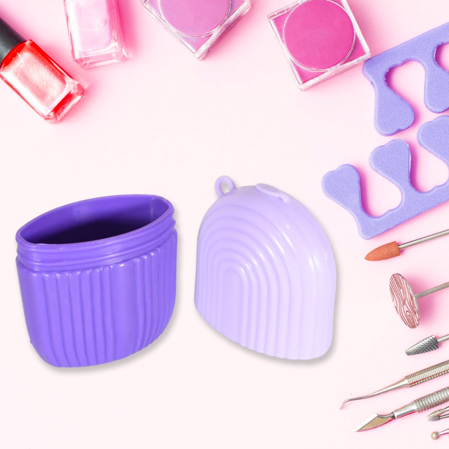 Purple ice roller placed beside facial skincare products for refreshing routine