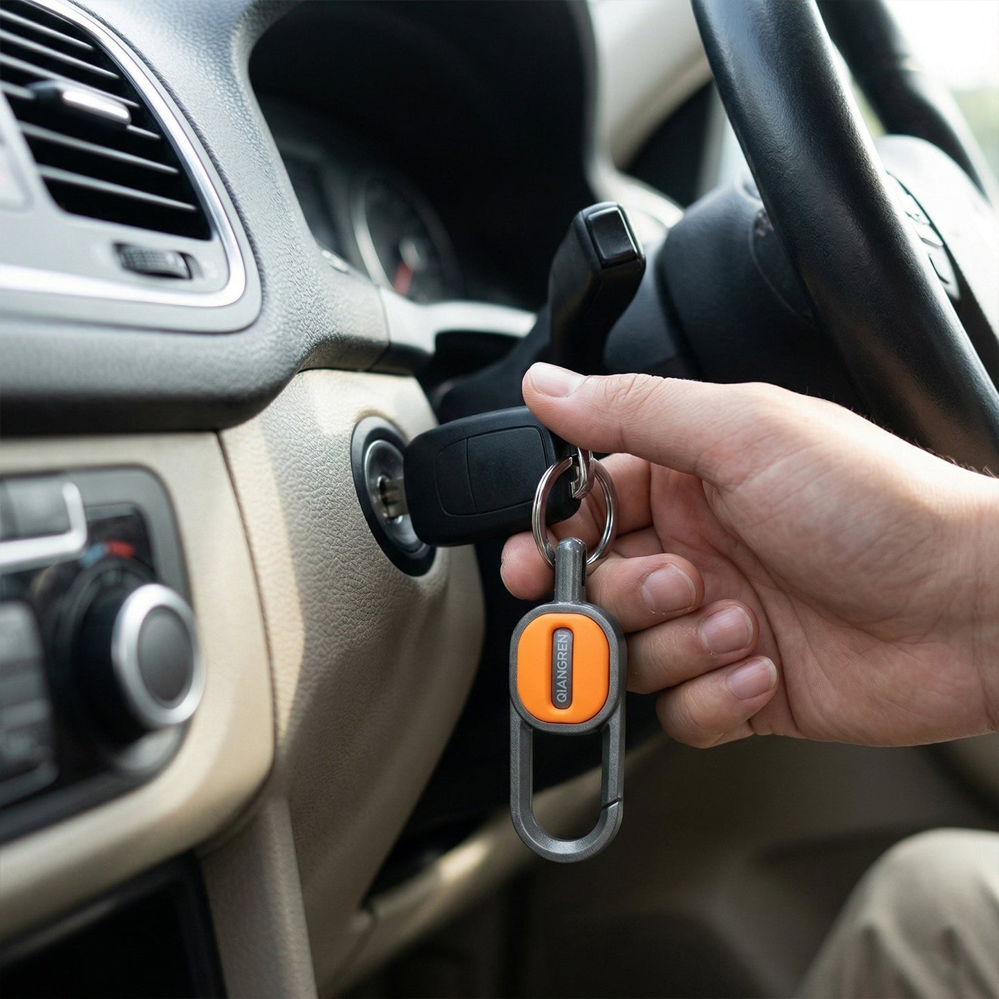 Keychain holding multiple keys on dual rings with metal finish
