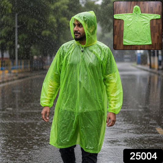 Foldable hooded rain poncho in green, perfect for easy storage and travel.
